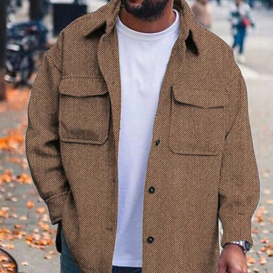Men’s Polo Collar Work Jacket – Casual Long Sleeve Fashion Coat