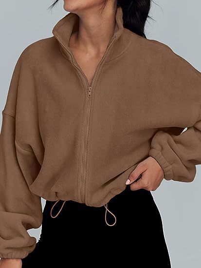 Women’s Polar Fleece Zip Jacket – Stand Collar Casual Sportswear