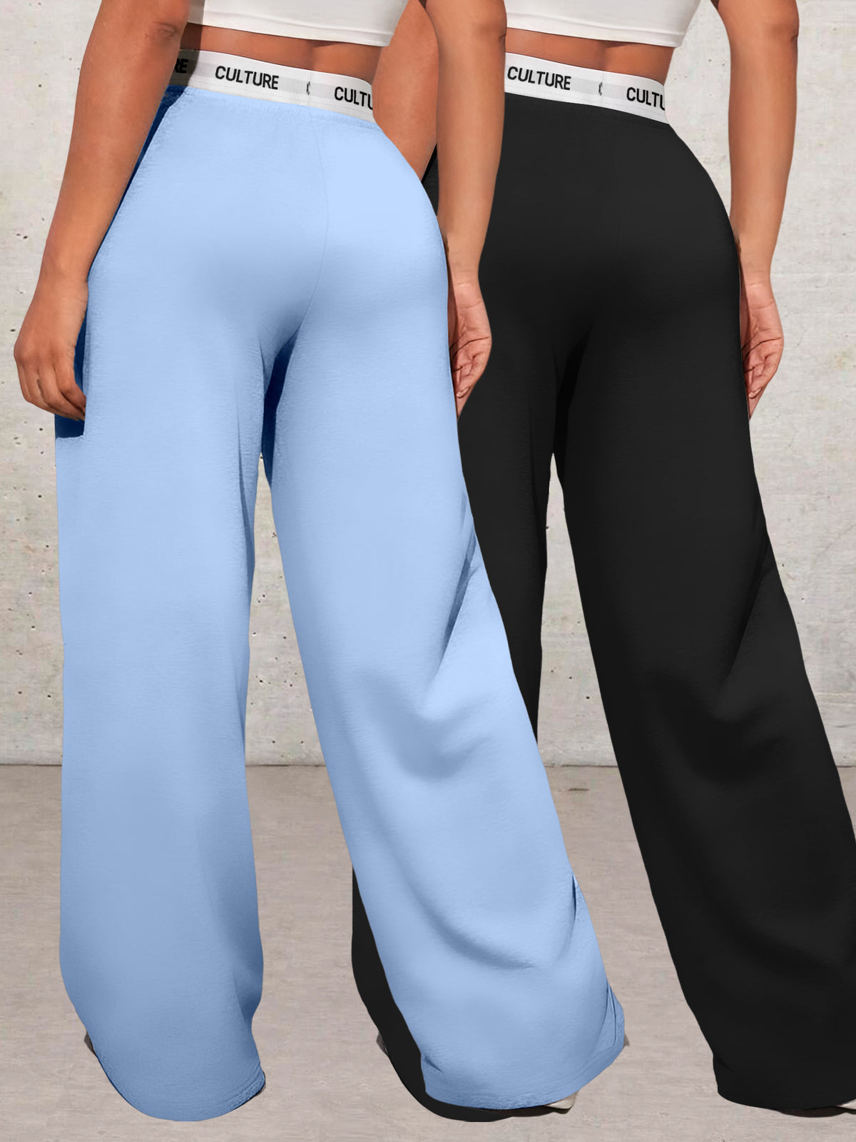 Ensemble deux pièces imprimé cœurs géométriques pour femme – Pantalon large taille haute
