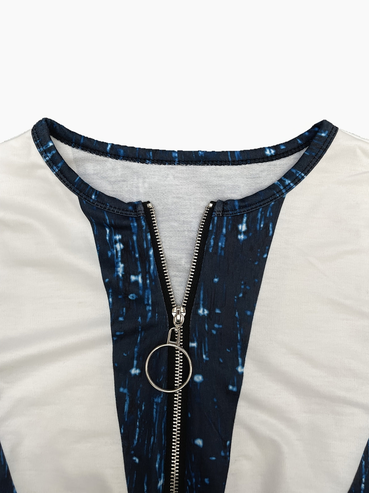 Haut Colorblock Rayé Zippé – T-shirt en Maille Élégant à Manches Longues