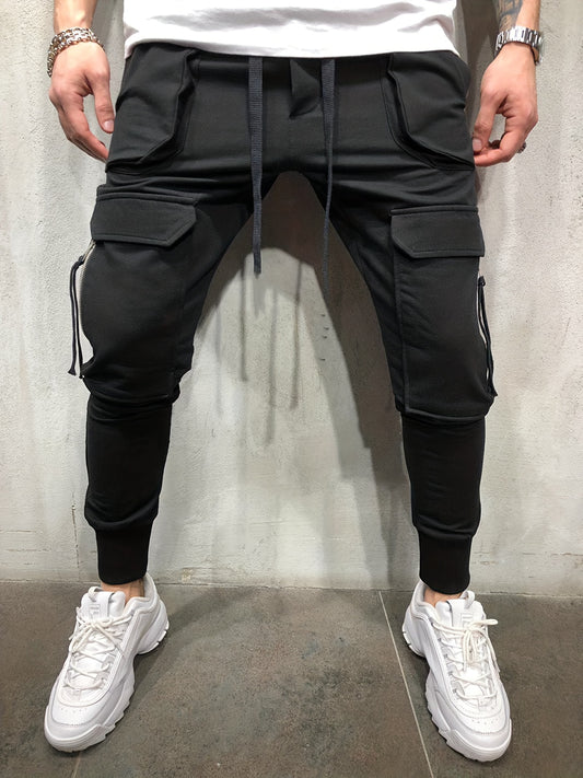 Pantalon cargo streetwear pour homme – Pantalon d'extérieur multipoche à cordon de serrage