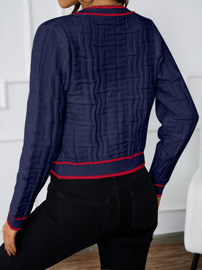Cardigan rayé coupe ajustée – Pull élégant en maille très extensible pour le printemps et l'automne