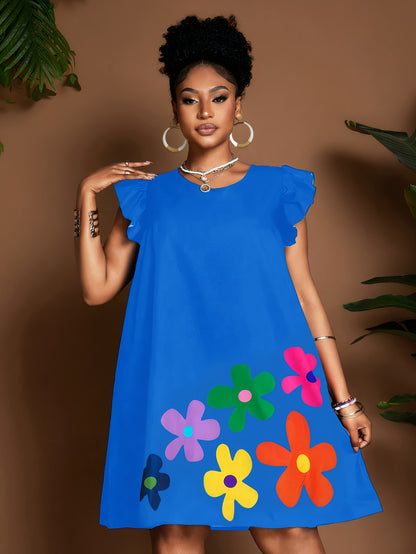 Robe soleil fleurie à manches volantées – Élégante robe d'été longueur genou