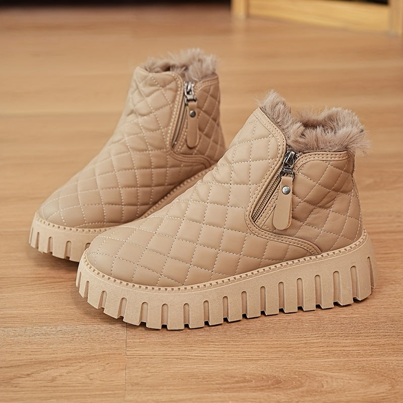 Bottines Femme en Fausse Fourrure – Chaussures d'Hiver Zippées avec Soutien de la Voûte Plantaire et Adhérence
