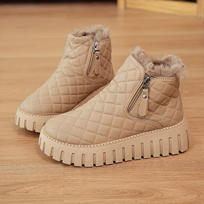 Bottines Femme en Fausse Fourrure – Chaussures d'Hiver Zippées avec Soutien de la Voûte Plantaire et Adhérence