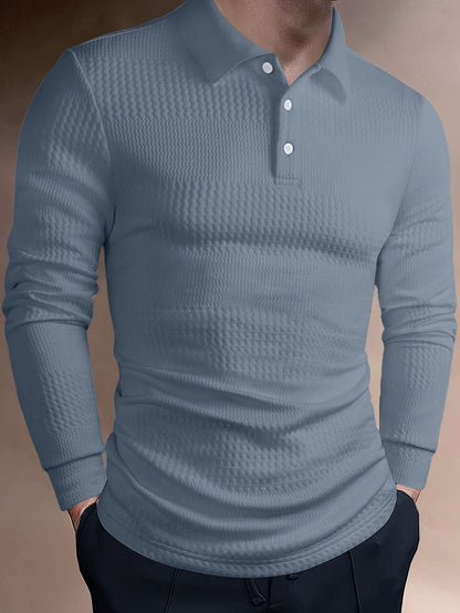 Men’s Summer Jacquard Lapel Shirt – Slim Fit Short Sleeve Polo