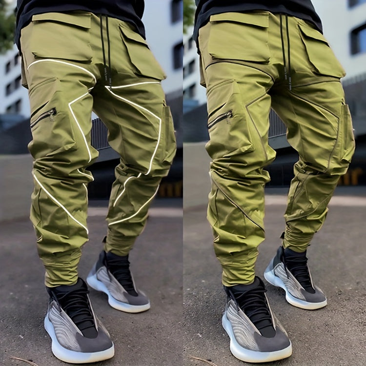 Pantalones cargo reflectantes para hombre – Pantalones deportivos holgados multibolsillos
