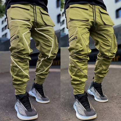 Pantalones cargo reflectantes para hombre – Pantalones deportivos holgados multibolsillos