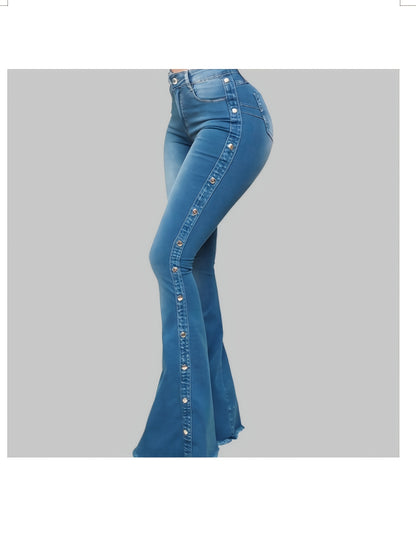 Jeans évasés taille haute pour femme – Denim élégant à jambes larges et extensibles