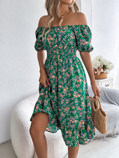 Loom & Soul™ Floral Ruffle Dress – Square Neck Summer Short Sleeve Dress for Women