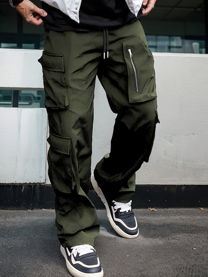 Pantalon Cargo Vert Homme – Coupe Droite Ample Taille Élastique