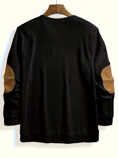 Men’s Waffle Knit Sweatshirt – Color Block Crewneck Casual Pullover