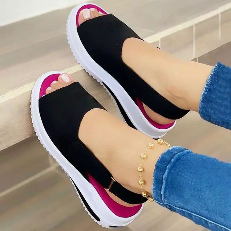 Sandales compensées à bout ouvert pour femmes – Chaussures décontractées confortables à scratch