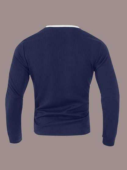Men’s Waffle Henley Shirt – White & Black All-Season Button Top