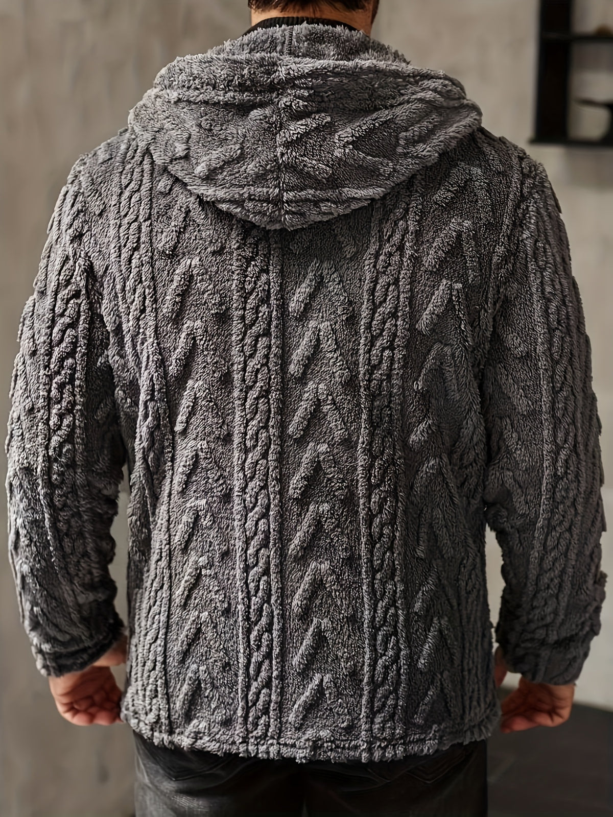 Men’s Teddy Fleece Hooded Jacket – Cozy Button-Up Winter Cardigan