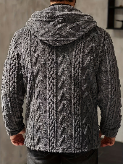 Men’s Teddy Fleece Hooded Jacket – Cozy Button-Up Winter Cardigan