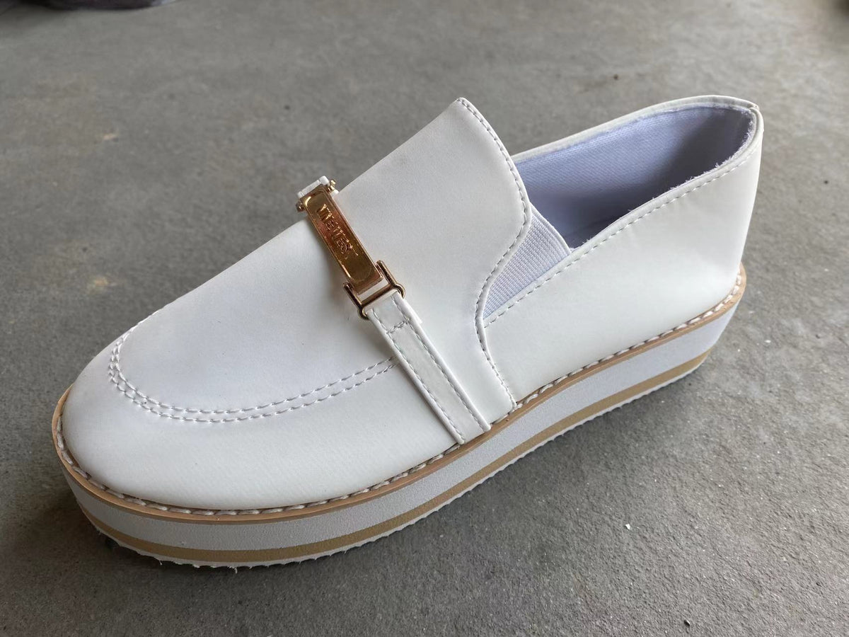 Loom & Soul™ Women’s Slip-On Platform Sneakers – Casual PU Leather Flats with Low Wedge Comfort Sole