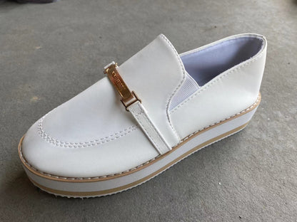 Loom & Soul™ Women’s Slip-On Platform Sneakers – Casual PU Leather Flats with Low Wedge Comfort Sole