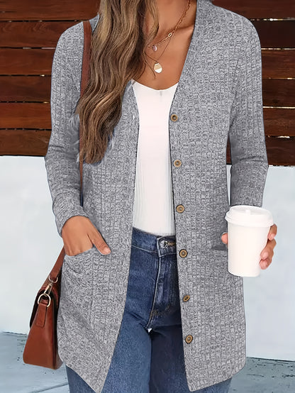 Cardigan élégant col V pour femme – Pull d'automne douillet boutonné