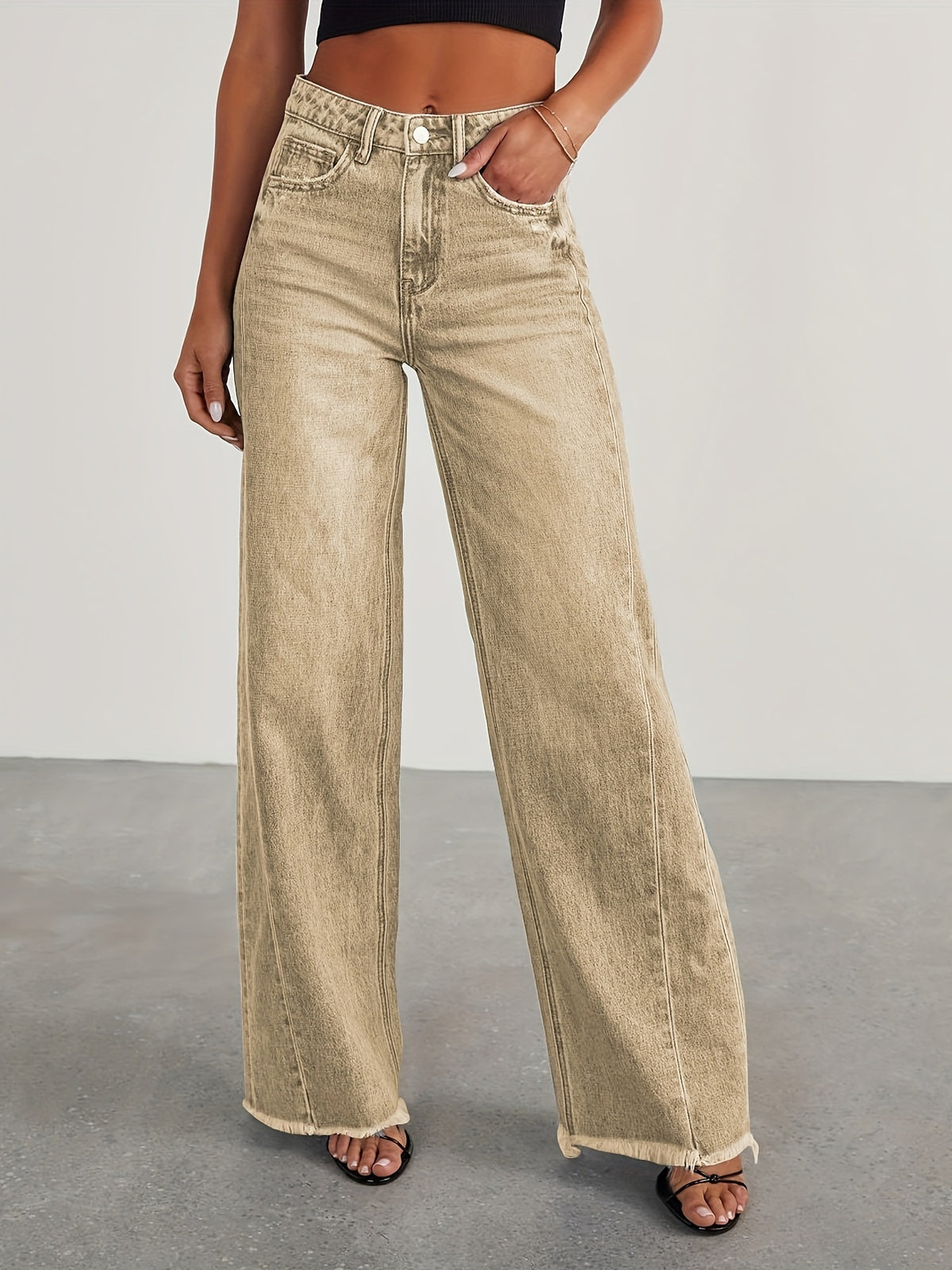 Jean taille haute ample pour femme – Denim décontracté extensible