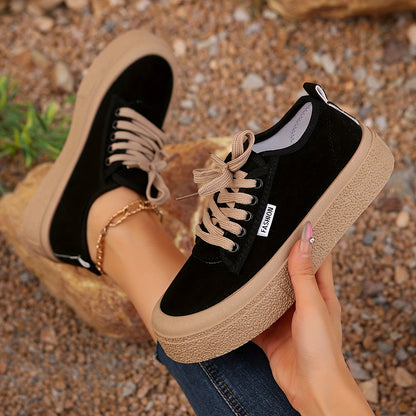 Baskets basses minimalistes à lacets pour femme – Chaussures décontractées polyvalentes