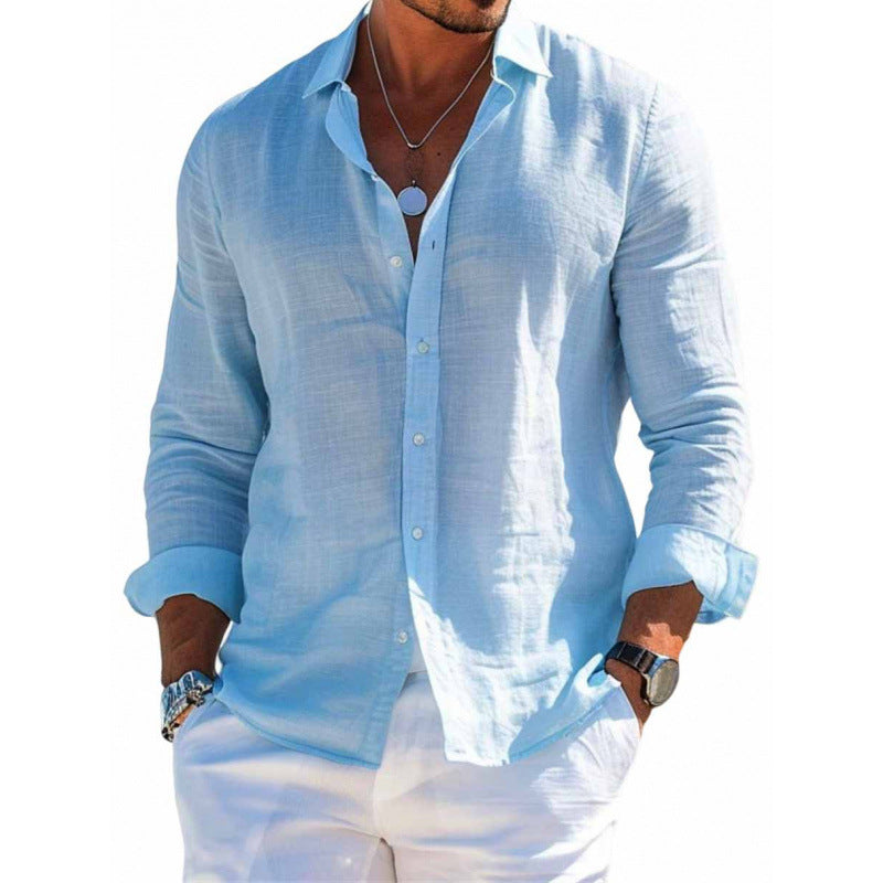 Chemise boutonnée à manches longues Loom & Soul™ pour homme – Haut décontracté coupe ample couleur unie à revers