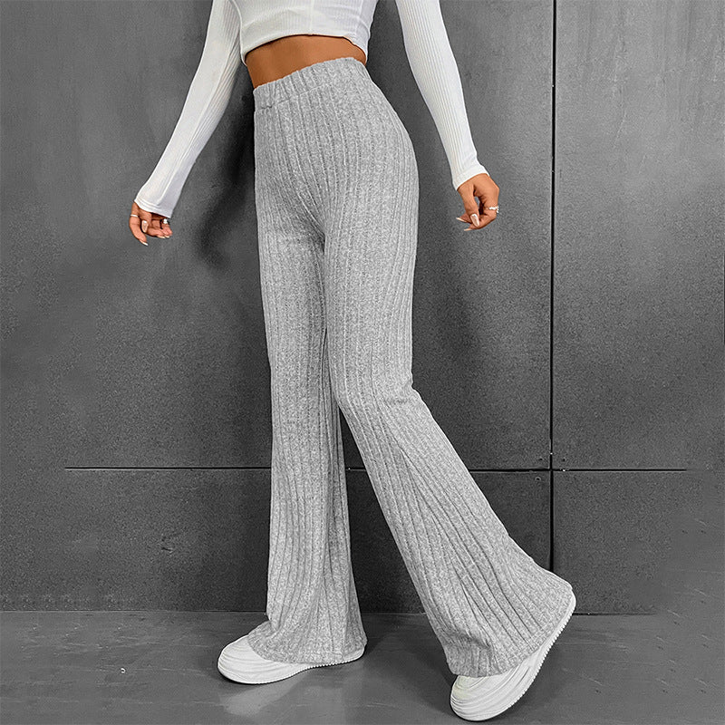 Loom & Soul Women’s Fashionable High Waist Trousers – Lightweight Polyester Wide-Leg Pants with Stitch Detail (Green, Gray, Khaki)