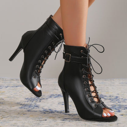 Loom & Soul™ Peep-Toe High Heels – Women’s Lace-Up Buckle Sandals with Back Zipper