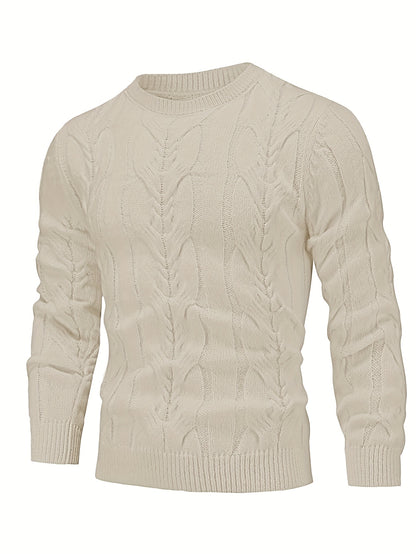 Suéter de punto a rayas para hombre – Suéter suave con cuello redondo y ribete acanalado