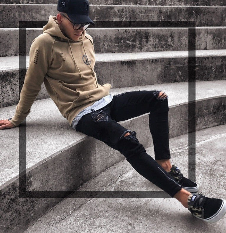 Loom & Soul™ Streetwear Ripped Jeans – Men’s Slim-Fit Distressed Denim