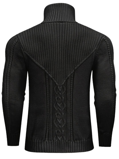 Suéter de cuello alto trenzado vintage para hombre – Jersey de punto clásico