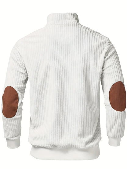 Pull Homme Demi-Zip Col Droit – Sweat Rétro Chaud et Côtelé