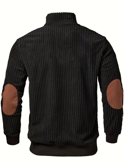 Pull Homme Demi-Zip Col Droit – Sweat Rétro Chaud et Côtelé
