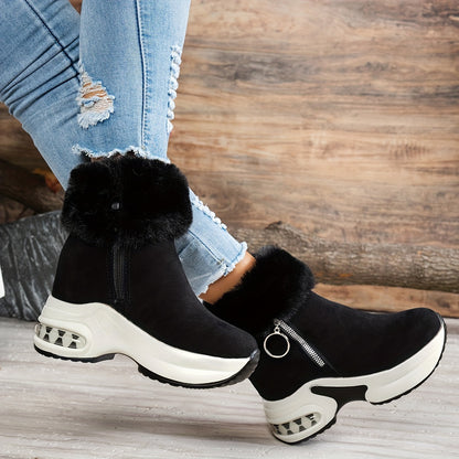 Bottines compensées pour femme – Chaussures d'hiver zippées à doublure en peluche