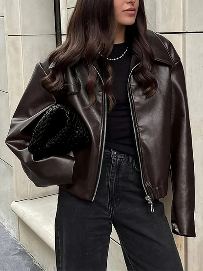 Veste de moto rétro pour femme – Manteau décontracté classique à revers toutes saisons