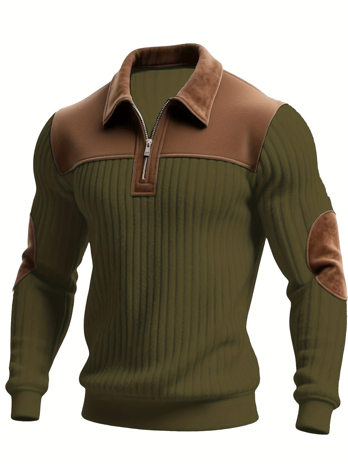 Men’s Full-Zip Winter Sweater – Thick Knit Stand Collar Pullover