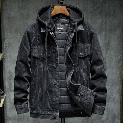 Veste en jean épaisse Loom & Soul pour homme – Blouson d'hiver slim à capuche en coton