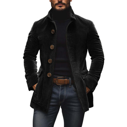 Men’s Corduroy Stand Collar Jacket – Slim Fit Button Casual Coat