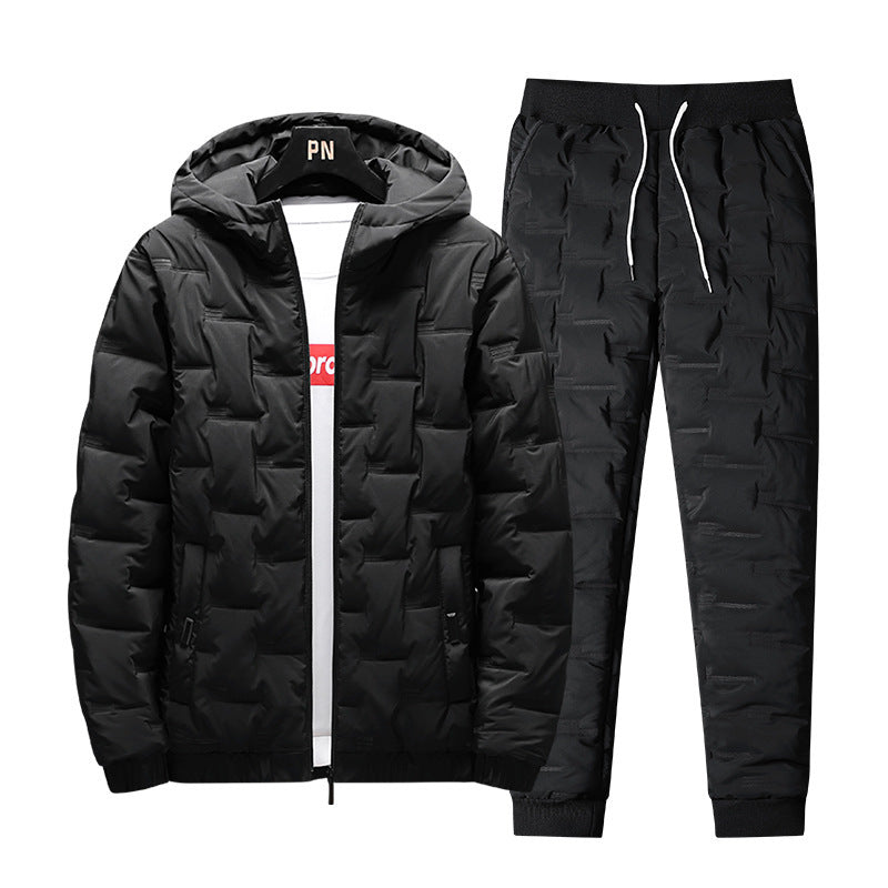 Loom & Soul™ Men’s Down Padded Suit Set – Hooded Winter Jacket & Matching Pants for Warmth and Style