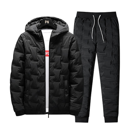 Loom & Soul™ Men’s Down Padded Suit Set – Hooded Winter Jacket & Matching Pants for Warmth and Style