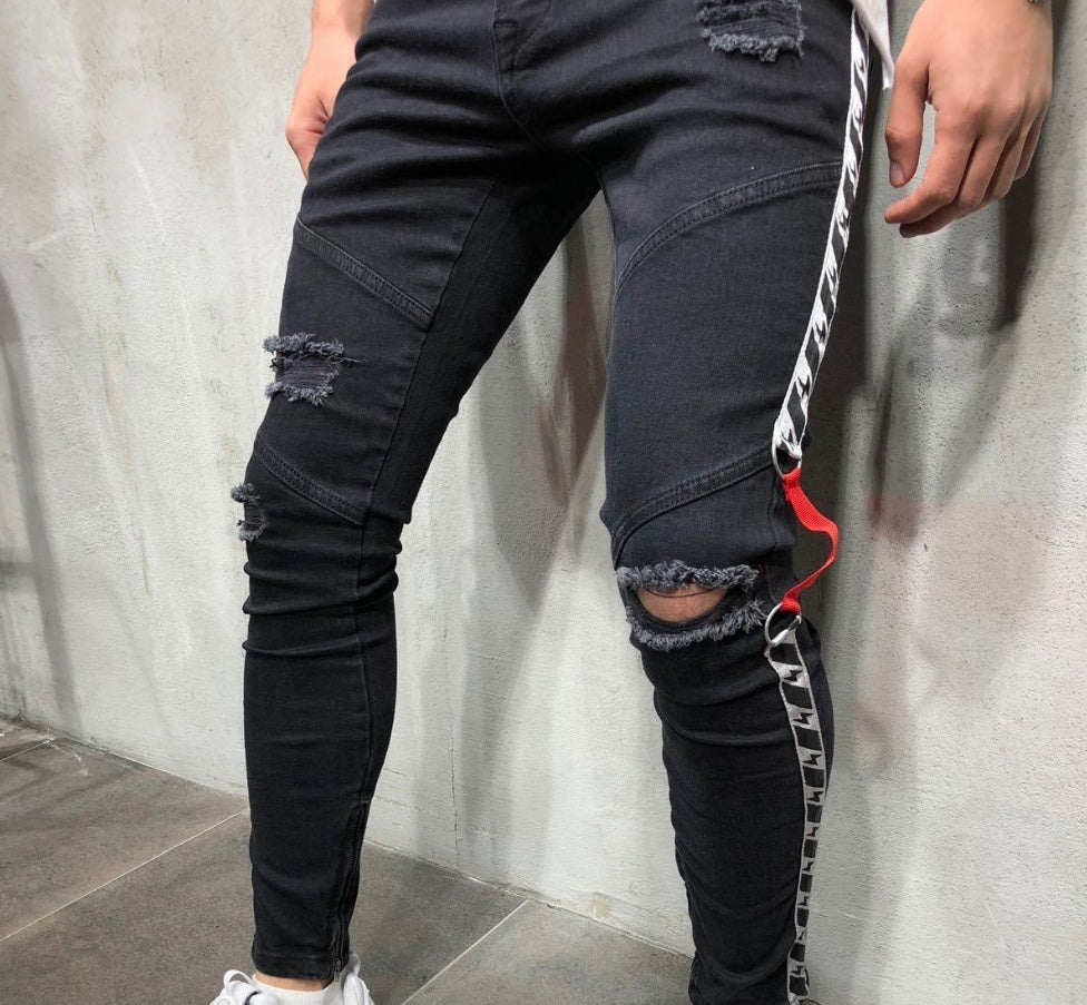 Loom & Soul™ Shredded Hem Skinny Jeans – Men’s Black Slim-Fit Denim Pants
