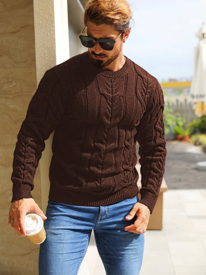 Suéter de punto a rayas para hombre – Suéter suave con cuello redondo y ribete acanalado