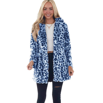 Veste mi-longue léopard en peluche pour femme – Manteau ample affirmé