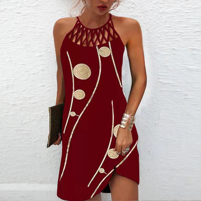 Robe d'été dos nu imprimée – Robe midi trapèze décontractée pour femme