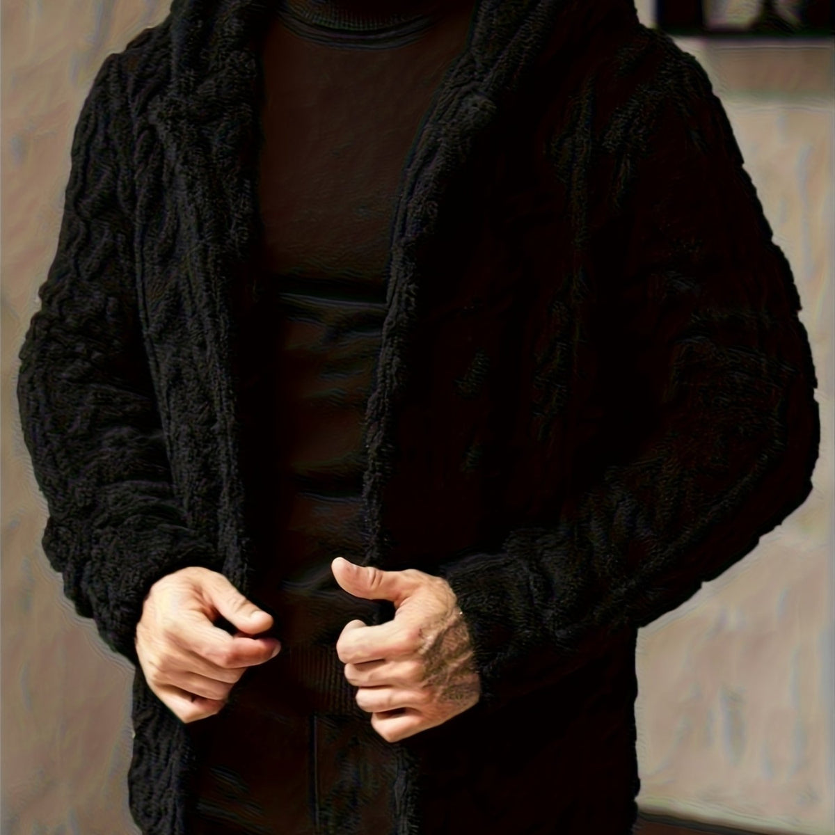 Men’s Teddy Fleece Hooded Jacket – Cozy Button-Up Winter Cardigan