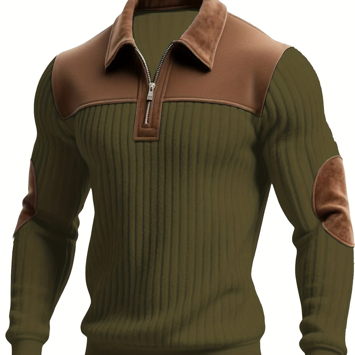 Men’s Full-Zip Winter Sweater – Thick Knit Stand Collar Pullover