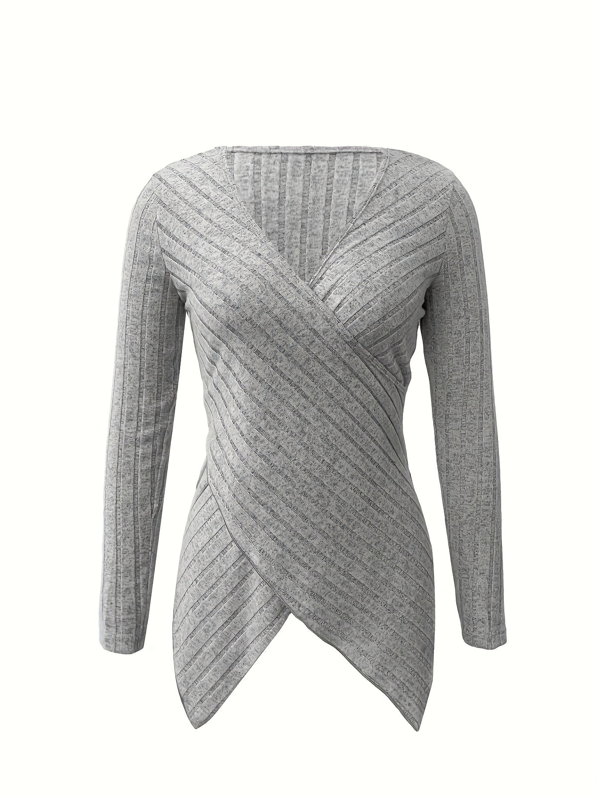 Haut élégant femme col en V – T-shirt en maille extensible avec détail croisé