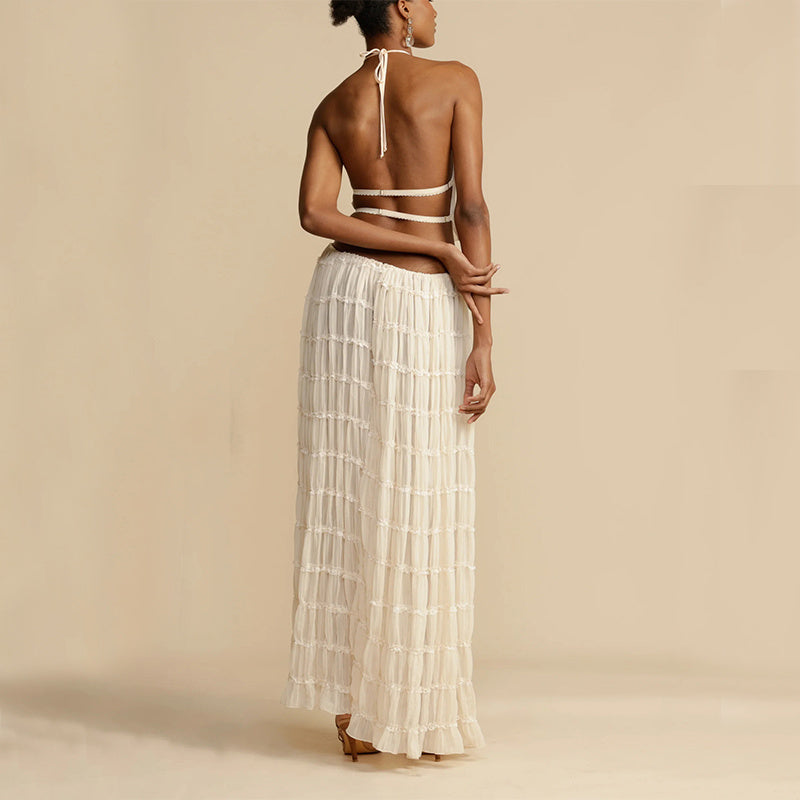 Ensemble 2 pièces robe caraco Loom & Soul™ – Haut court dos nu et jupe longue plissée taille haute pour femme