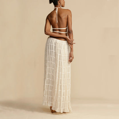 Ensemble 2 pièces robe caraco Loom & Soul™ – Haut court dos nu et jupe longue plissée taille haute pour femme