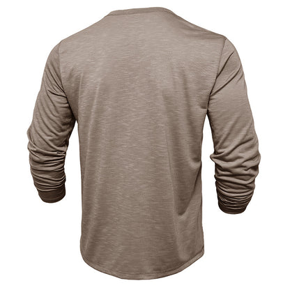 Camisa Henley de manga larga para hombre - Pulóver informal de algodón Slub